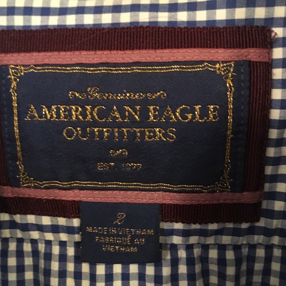 Blue and white gingham button down blouse. - Picture 2 of 3